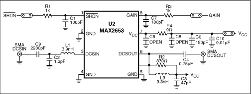 Figure 2. MAX2653 EVKit schematic, with new matching components for 1575MHz GPS band.