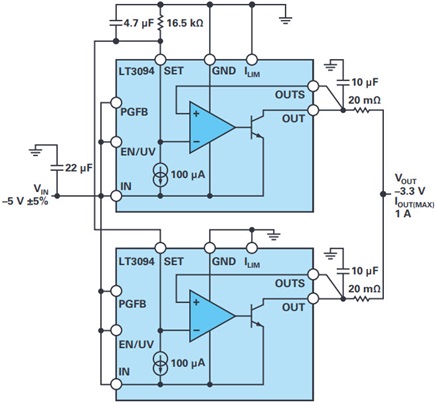 Schematic of two paralleled LT3094s