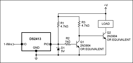 Figure 3. This circuit allows a 1-wire switch to drive a high-voltage load while monitoring the status of the load.