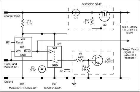 Figure 2. Adding IC1and IC2 provides battery protection in the event that the processor stalls.