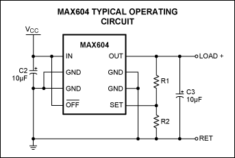 Figure 1. MAX604 shown in adjustable output configuration.