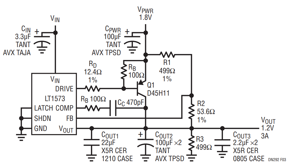 Figure 3. LT1573 Low Dropout Linear Regulator with Low Output Voltage.