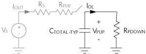 Simplified RC circuit that models the pull-down resistance RPDOWN from either the 1-Wire host or device