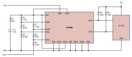 Figure 1. LTC2966 +/- 24V Monitoring Circuit