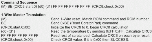 Figure 1. DS18B20 read temperature command sequence and 1-Wire master translation.