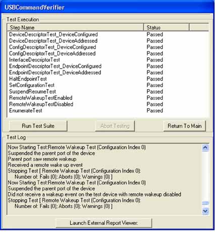Figure 9. The test log and status report for the USB and HID tests on this panic button.