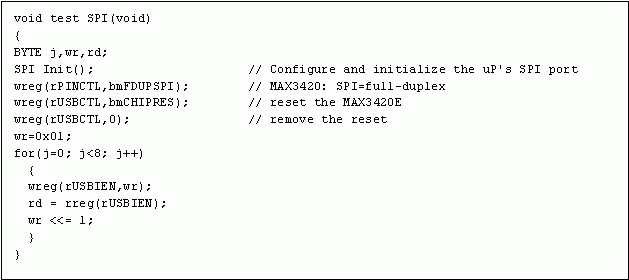 Figure 9. Single-step and examine 'rd' eight times to verify the SPI interface to the MAX3420E.