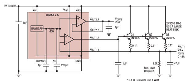 Figure 5a. Circuit used to demonstrate 5 Ampere noise performance