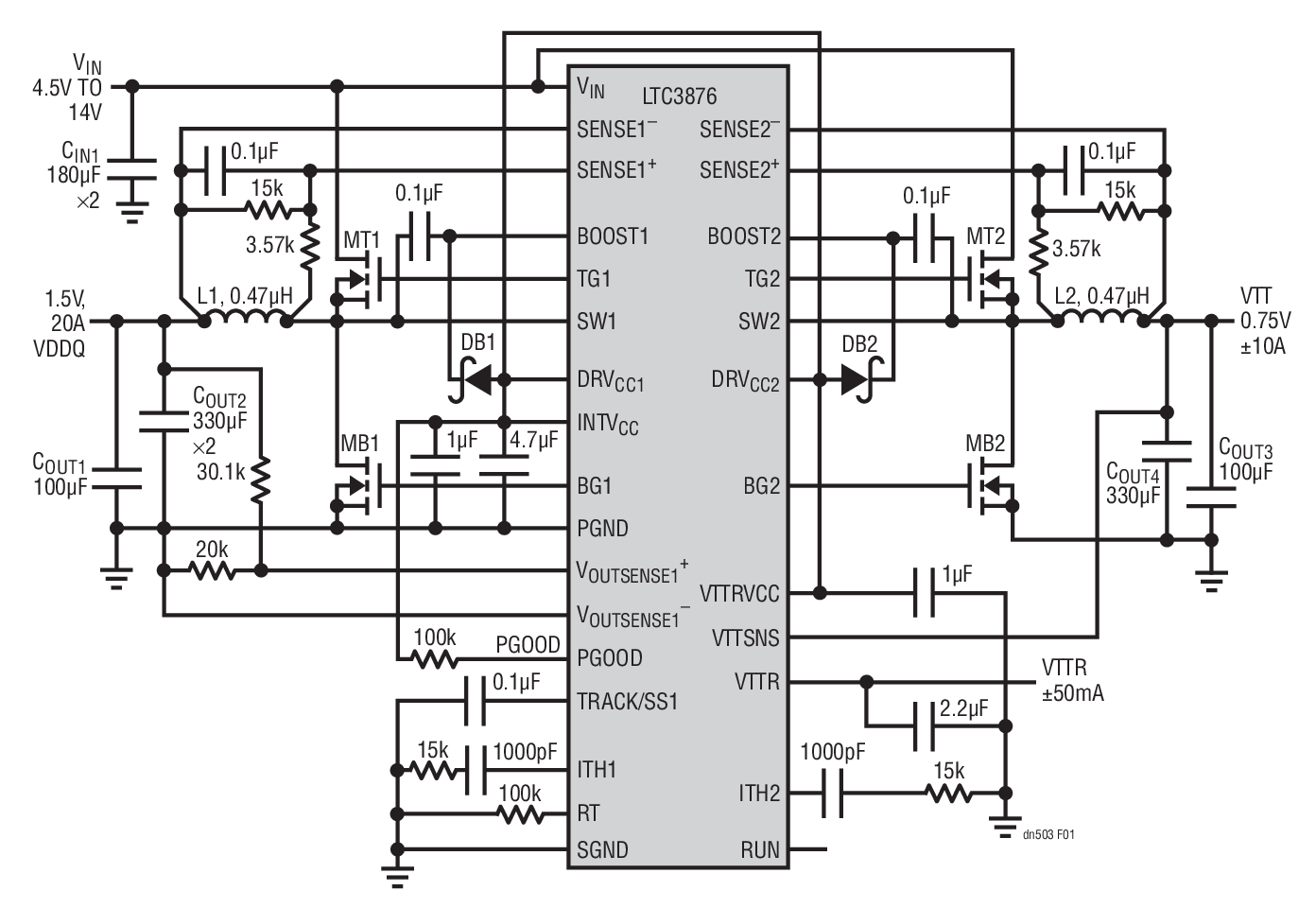 1.5V VDDQ/20A 0.75V VTT/10A DDR3 Power Supply