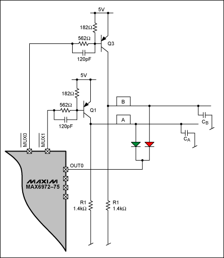 Figure 6. Adding resistors R1 and R2 provides discharge paths for parasitic node capacitances CB and CA.