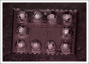 Figure 2. A 12-bump chip-scale package, 3 × 4 bumps, with 2 bump locations not populated.