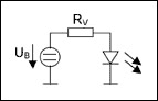 Diagram of series resistor and constant-voltage supply provides a simple way to operate an LED.
