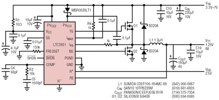 High efficiency 8A LTC3831 V<sub loading="lazy">TT</sub> power supply with 3V–7V input
