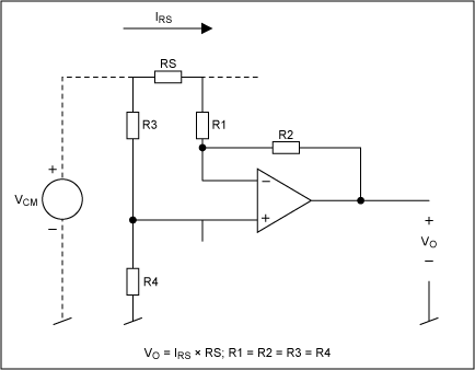 Figure 4. The differential amplifier is a basic component in high-side current measurements.