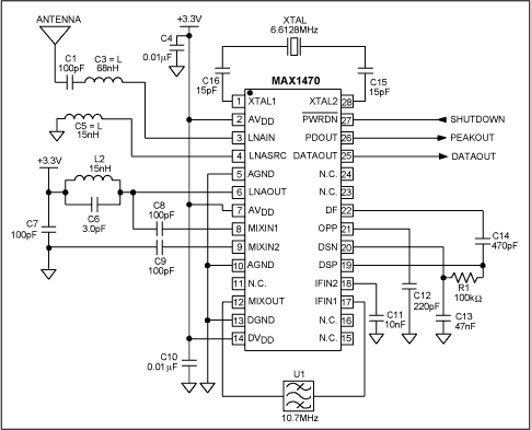 Figure 2. Typical MAX1470 based circuit (433.92MHz).