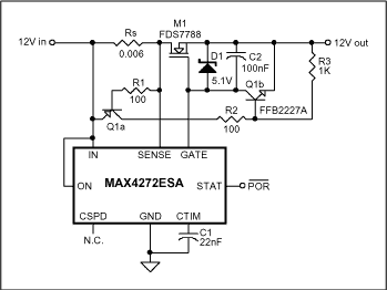 Figure 3. Hot-swap controller with fast short-circuit peak current limiting.
