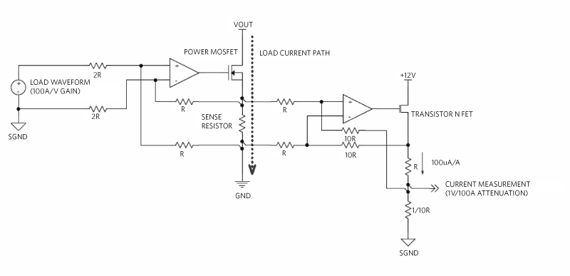 Figure 7. Transconductance amplifier for monitoring load current.