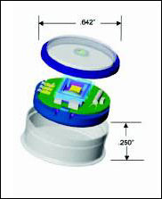 Figure 1. Illustration of the Hygrochron data logger shows the small size of the canister and how an outer filter allows water vapor to reach the device's internal humidity sensor.