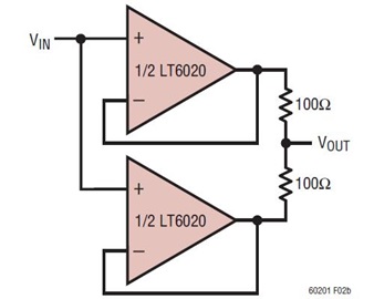 LT6020 Parallel Amplifiers