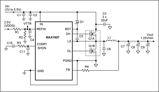 Figure 2. MAX1957 typical application circuit for V<sub loading=
