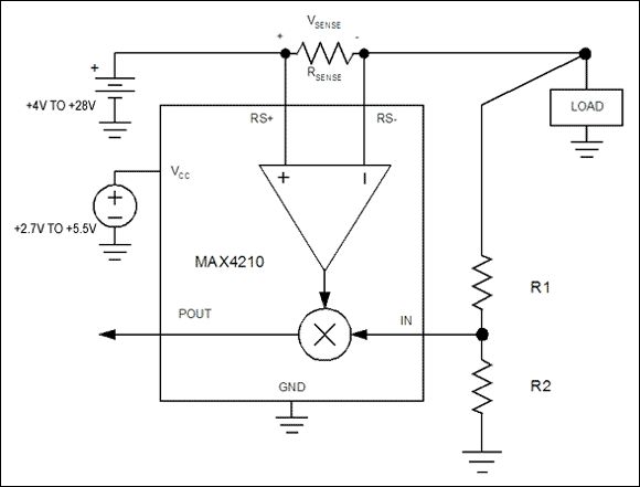 Figure 1b. A basic power sensor integrates the current sensor and analog multiplier.