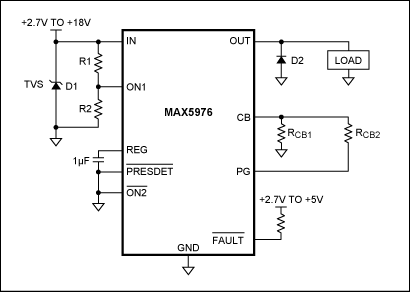 Figure 3. Open-drain PG output used to increase overcurrent limit after startup.