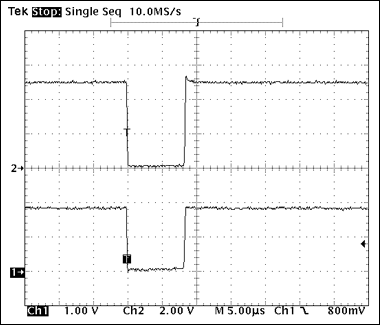 Figure 3. The scope plot of a 1-Wire Write, one timeslot with a clean tLOW1 < 15µs