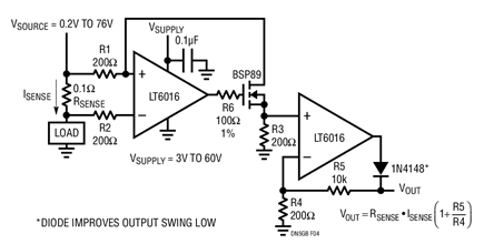 Figure 4. Extended Range High Side Current Sense Amplifier with VSOURCE Down to 0.2V.