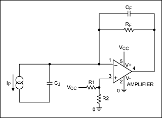 Phase compensation capacitor CF helps improve stability.