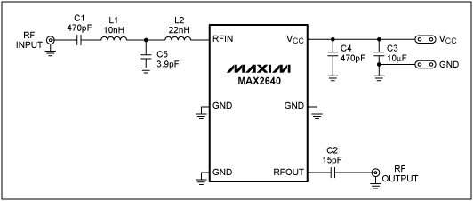Figure 1. Presents a circuit for tuning the MAX2640 for a 470MHz to 770MHZ ISDB-T application.