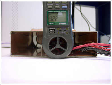 Figure 2. An airflow meter at the open end of the box measures the airflow to calibrate subsequent thermal measurements.<