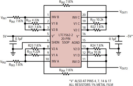 Dual 4th order 200kHz Butterworth lowpass filter