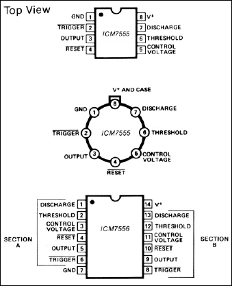 ICM7555, ICM7556: Pin Configuration