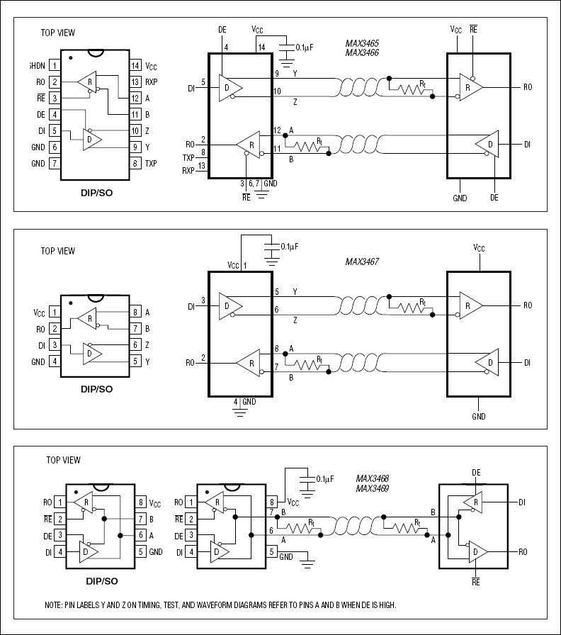 MAX3465, MAX3466, MAX3467, MAX3468, MAX3469: Pin Configurations and Typical Operating Circuit