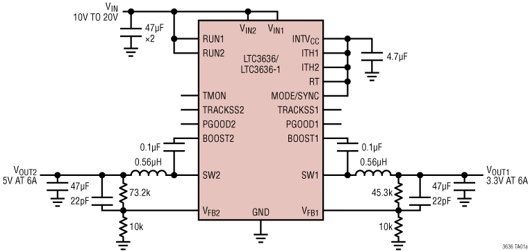 LTC3636/LTC3636-1 Application Circuit