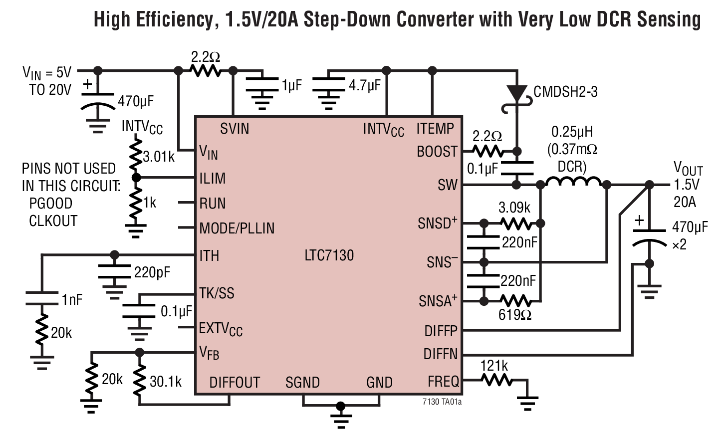 High Efficiency, 1.5V/20A Step-Down Converter with Very Low DCR Sensing