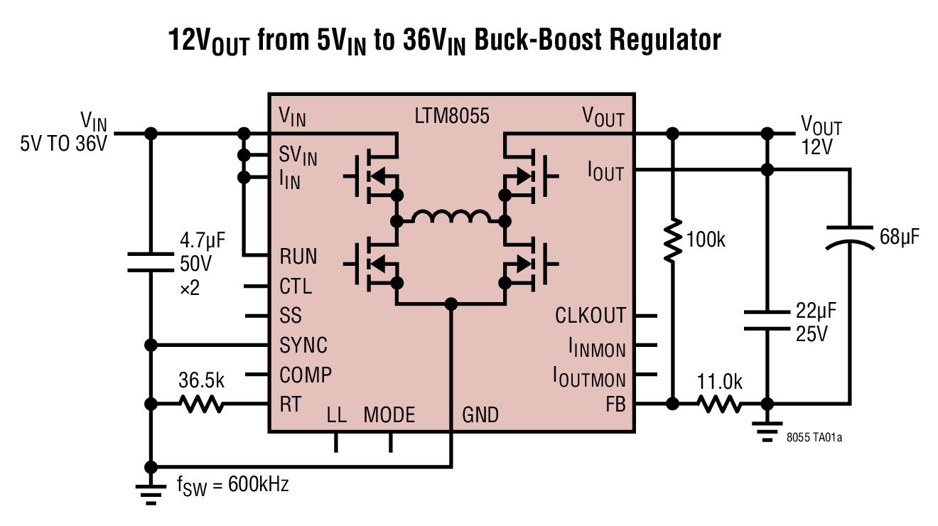 12VOUT from 5VIN to 36VIN Buck-Boost Regulator