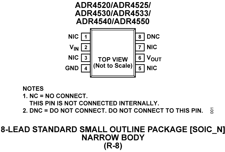ADR4520/ADR4525/ADR4530/ADR4533/ADR4540/ADR4550 Pin Configuration