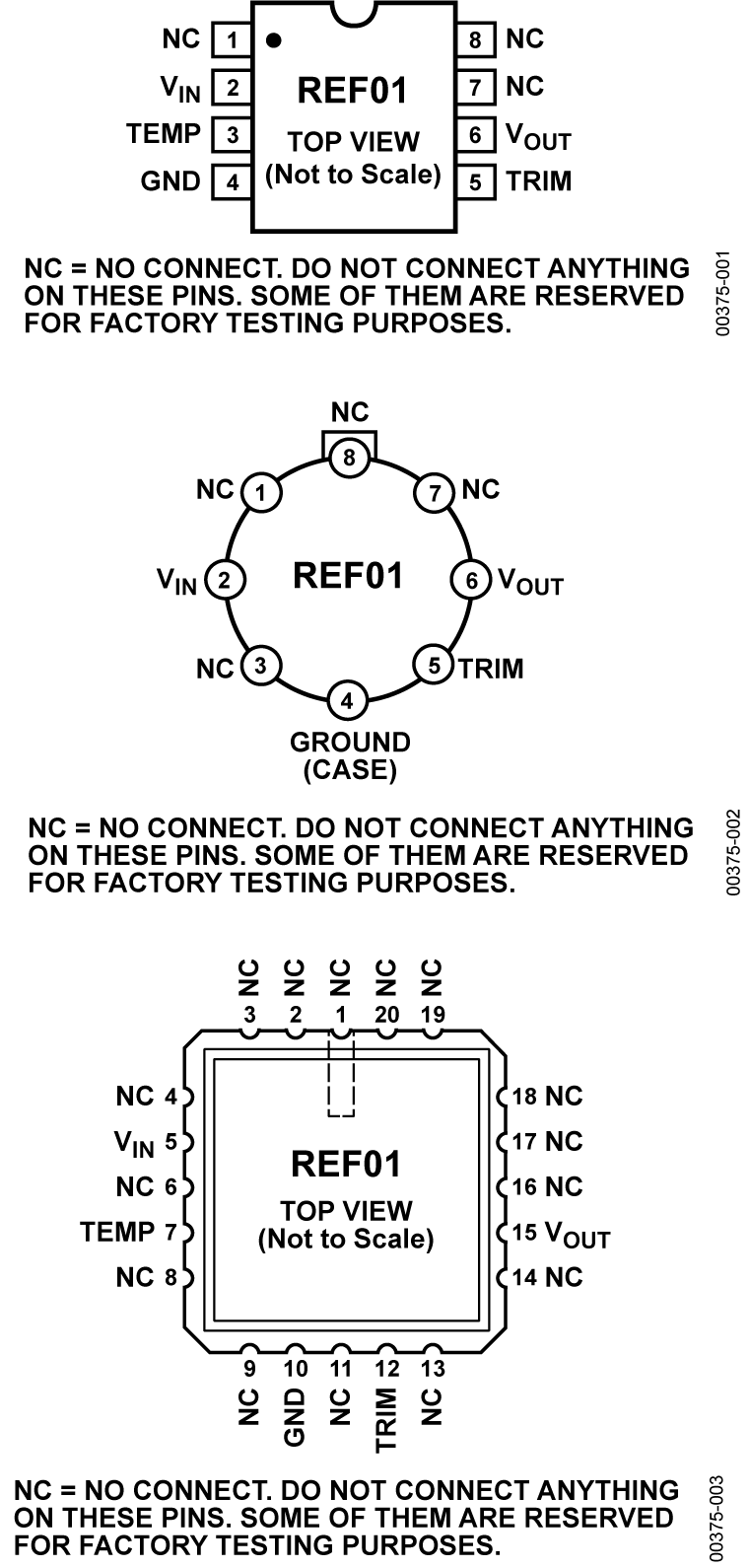 REF01 Pin Configurations