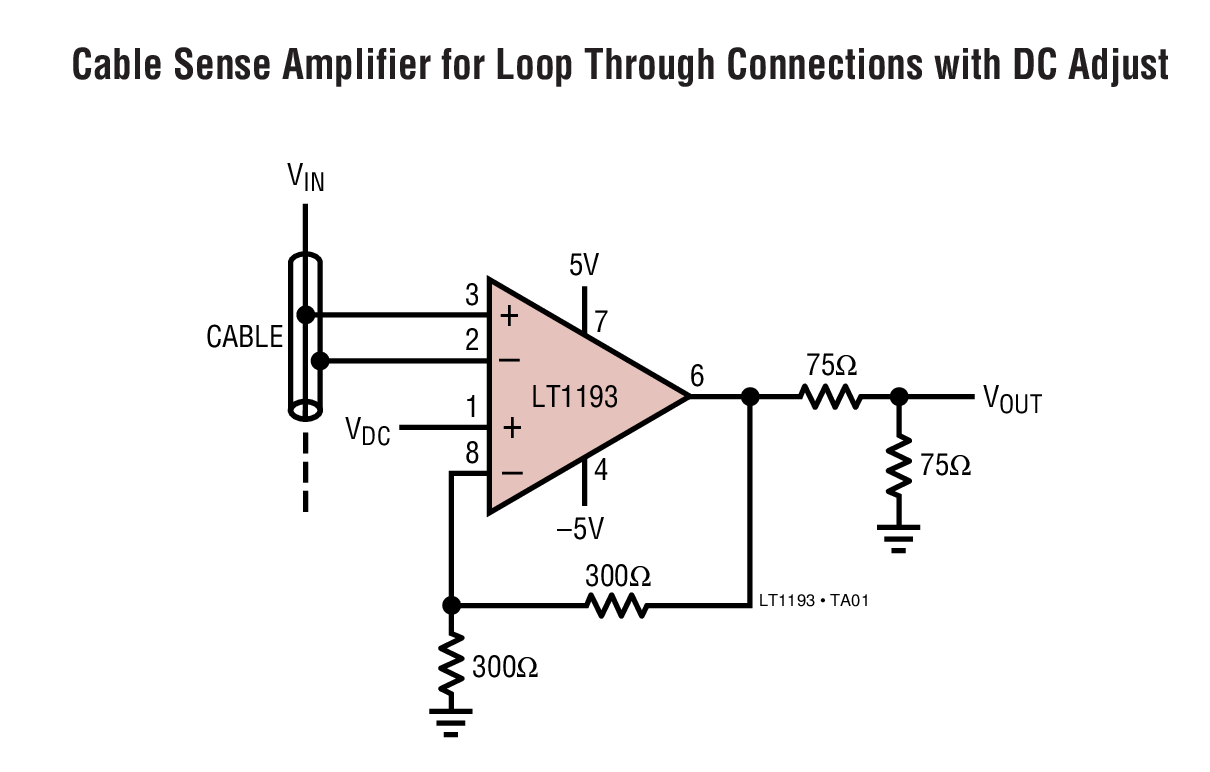 Cable Sense Amplifier for Loop Through Connections with DC Adjust