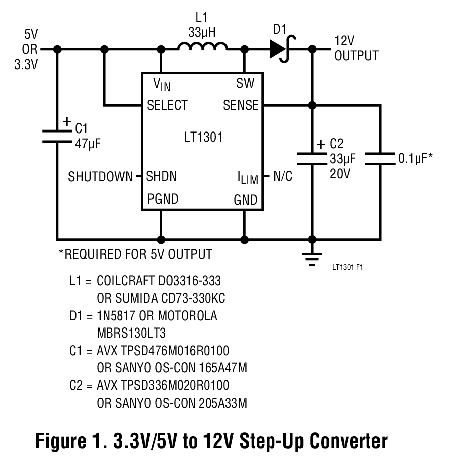 Figure 1. 3.3V/5V to 12V Step-Up Converter
