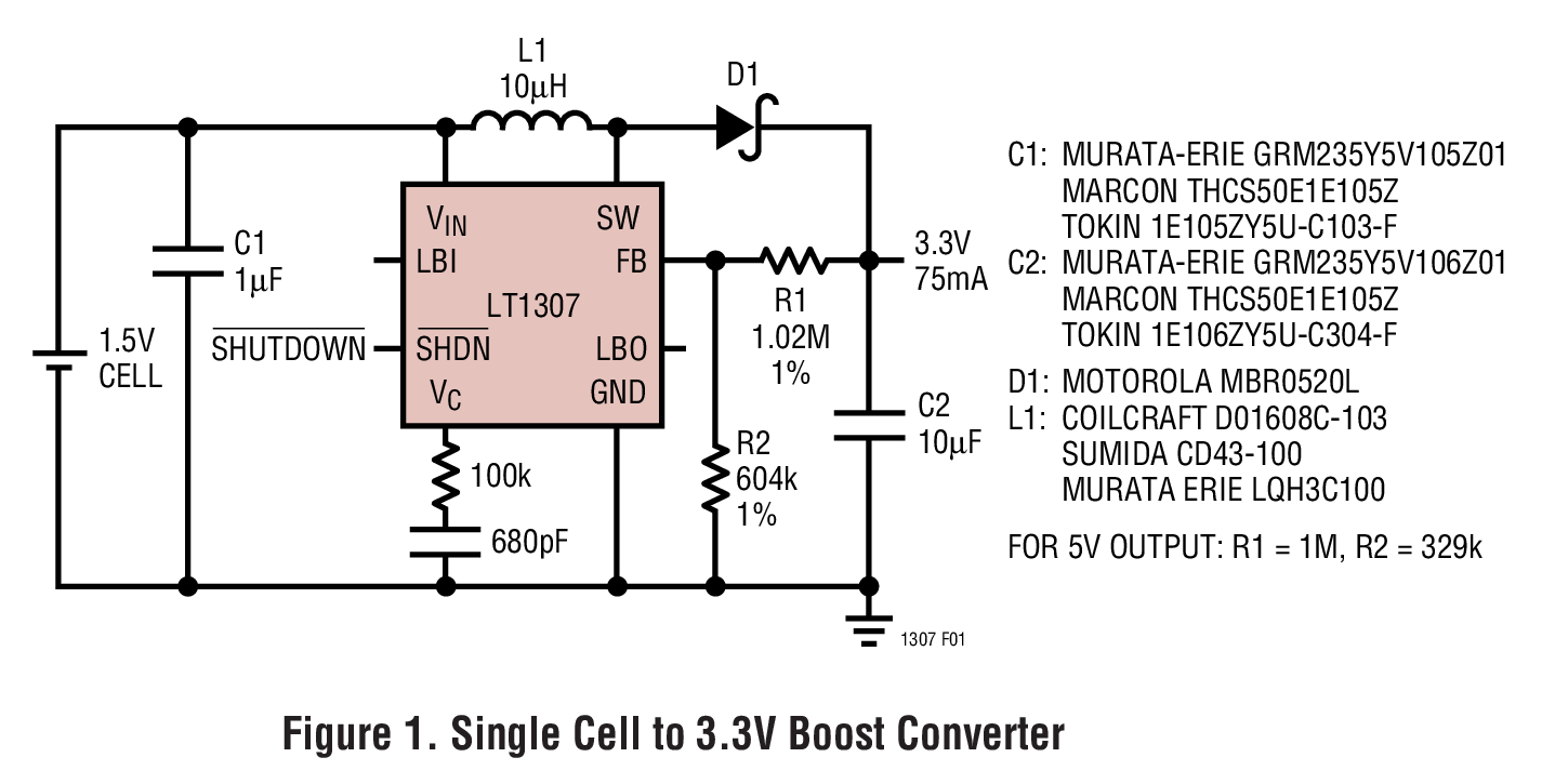 Figure 1. Single Cell to 3.3V Boost Converter