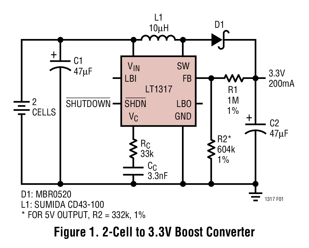 Figure 1. 2-Cell to 3.3V Boost Converter
