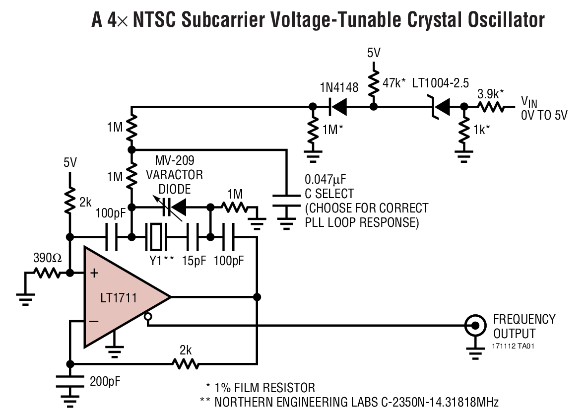A 4× NTSC Subcarrier Voltage-Tunable Crystal Oscillator