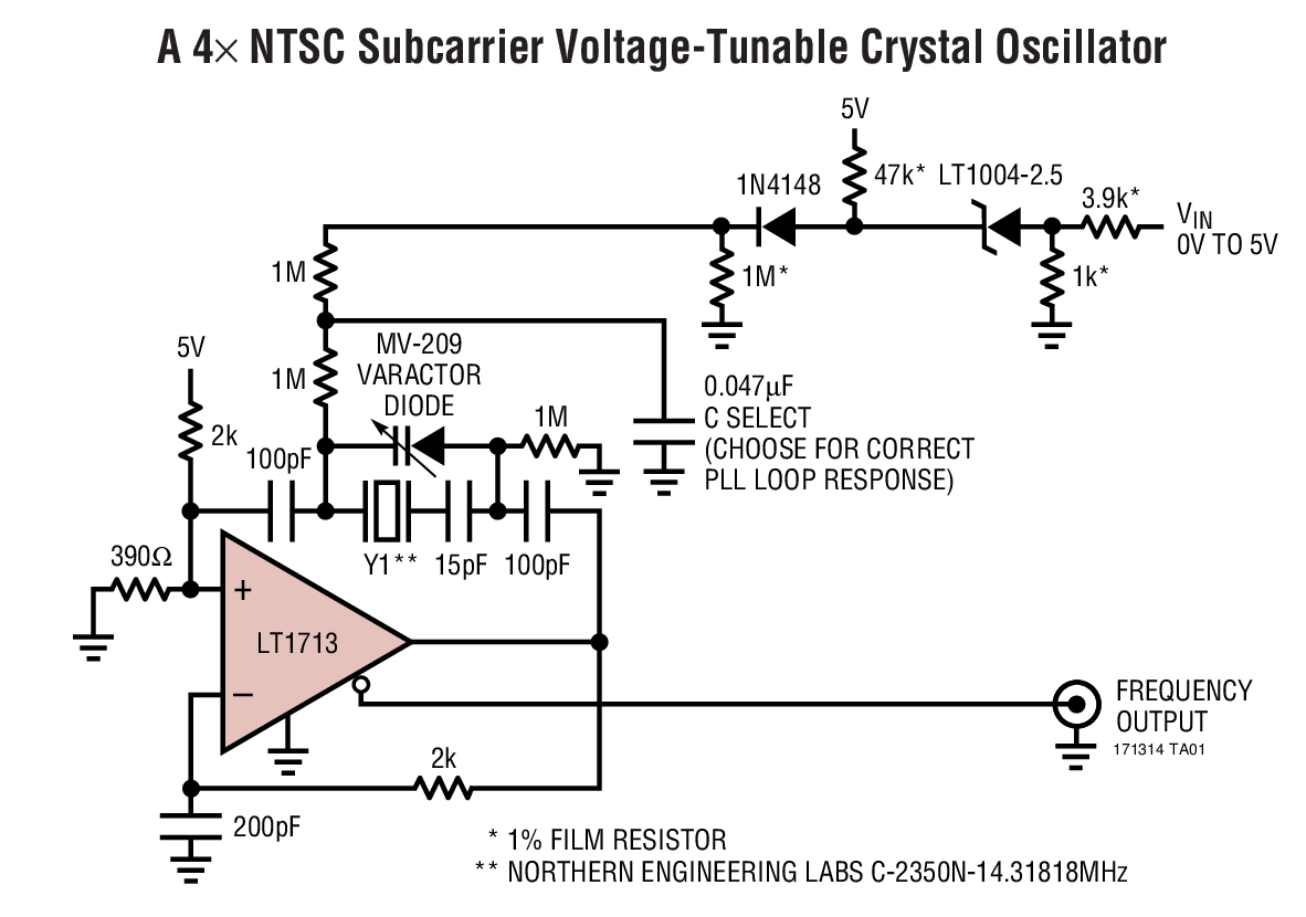 A 4× NTSC Subcarrier Voltage-Tunable Crystal Oscillator