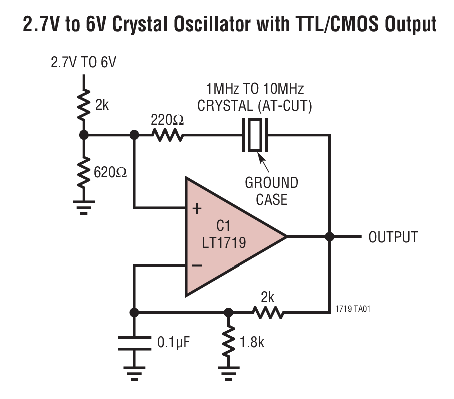 2.7V to 6V Crystal Oscillator with TTL/CMOS Output