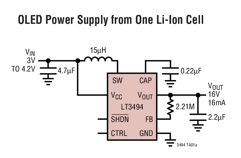 OLED Power Supply from One Li-Ion Cell
