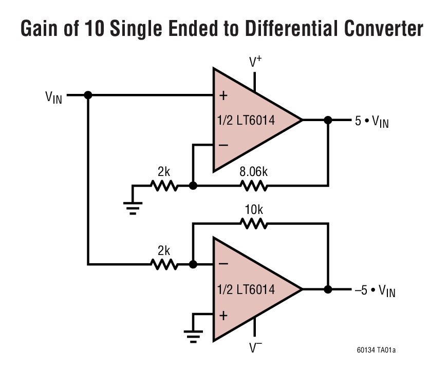 Gain of 10 Single Ended to Differential Converter