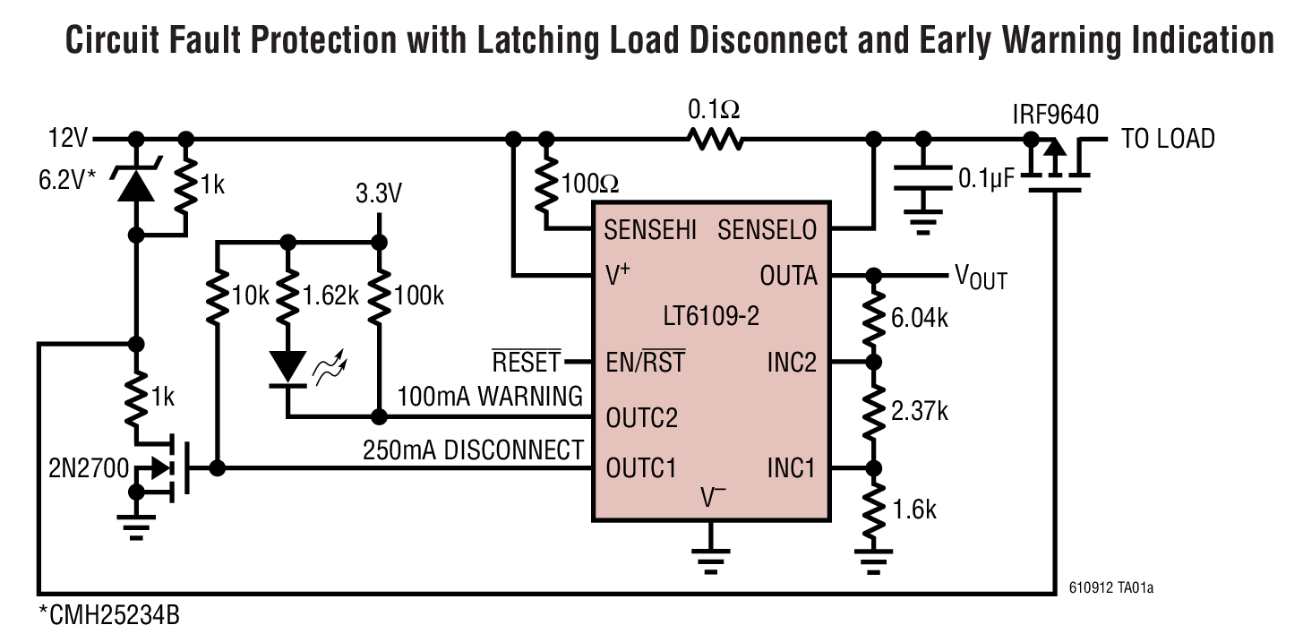 Circuit Fault Protection with Latching Load Disconnect and Early Warning Indication