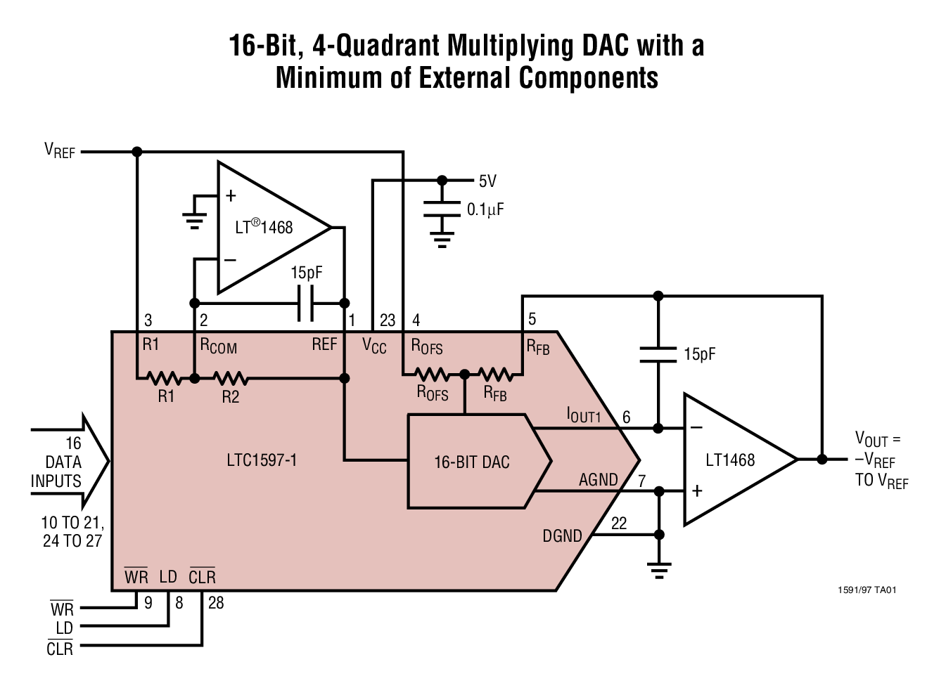 16-Bit, 4-Quadrant Multiplying DAC with a Minimum of External Components